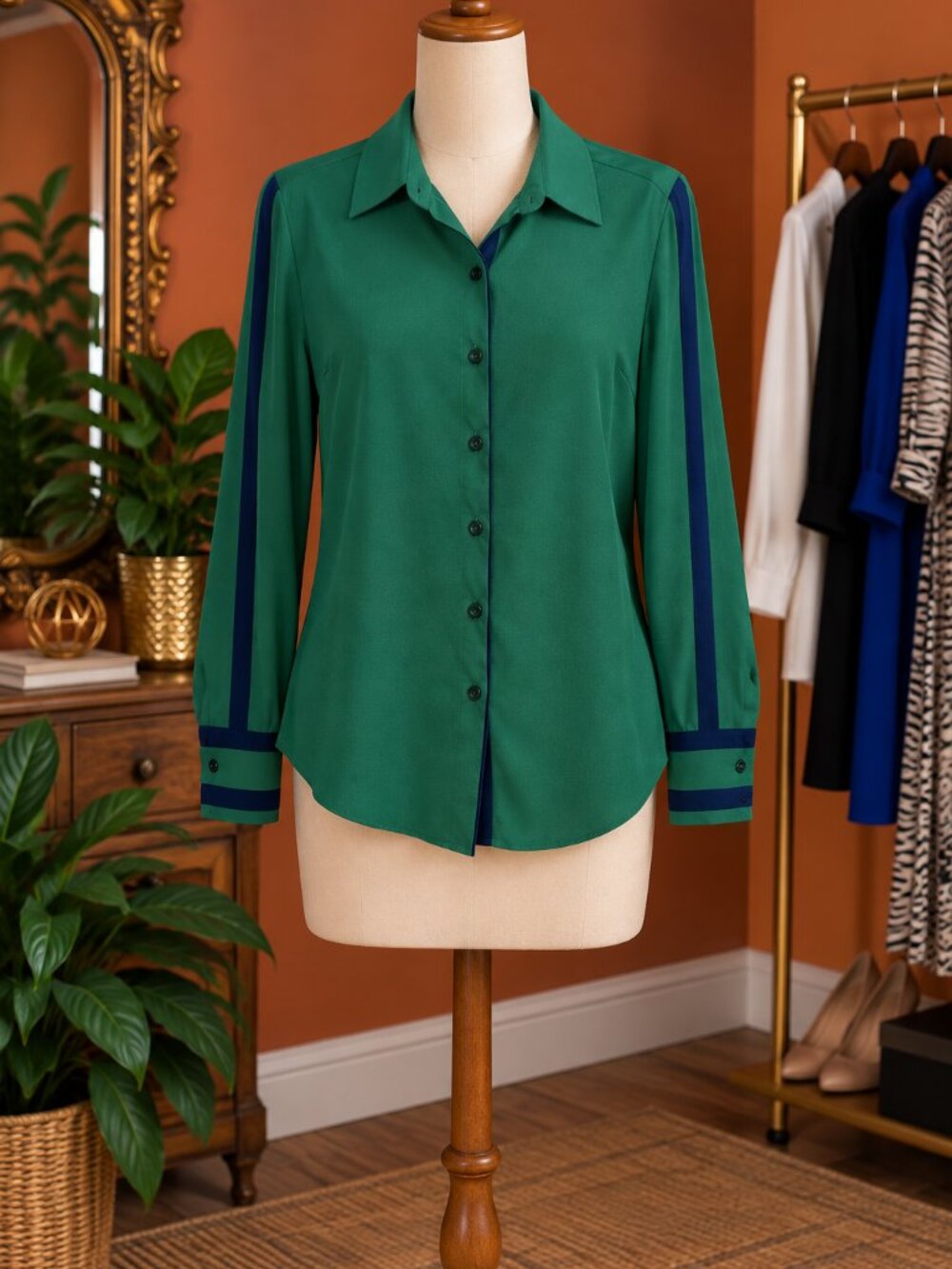 New York & Company Green Button Down Shirt